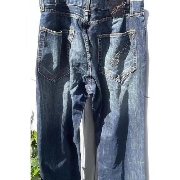 Vintage Ed Hardy Denim Jeans Distressed Look Designer Fashion Mens Size 40x32 - Picture 11 of 15